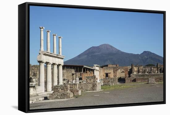 The Forum and Vesuvius Volcano, Pompeii, UNESCO World Heritage Site, Campania, Italy, Europe-Angelo Cavalli-Framed Stretched Canvas