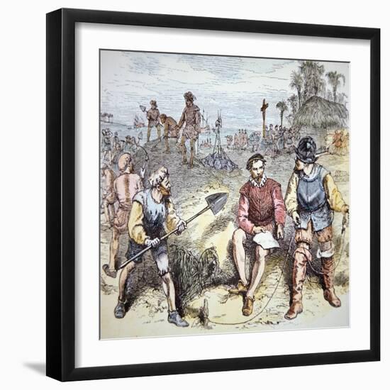 The Founding of St. Augustine in Florida by the Spanish in 1565 (Colour Litho)-American-Framed Giclee Print