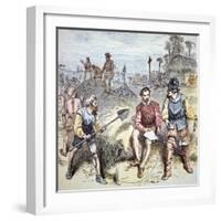 The Founding of St. Augustine in Florida by the Spanish in 1565 (Colour Litho)-American-Framed Giclee Print