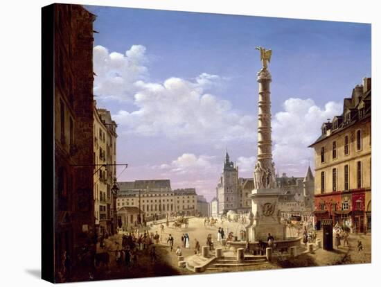 The Fountain in the Place Du Chatelet, Paris, 1810-Etienne Bouhot-Stretched Canvas