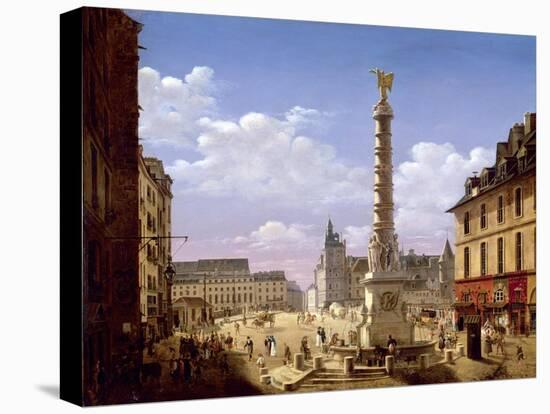 The Fountain in the Place Du Chatelet, Paris, 1810-Etienne Bouhot-Stretched Canvas