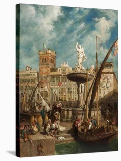 The Fountain, Port of Genoa, Italy, 1855-William Parrott-Stretched Canvas