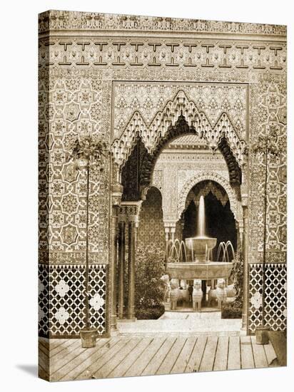 The Fountains Playing in the Courtyard of the Alhambra Court C.1859 (B/W Photo)-Philip Henry Delamotte-Stretched Canvas