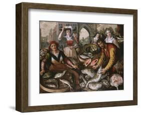 The Four Elements: a Fishmonger's Stall in a Town with the Miraculous Draught of Fishes Beyond -…-Joachim Beuckelaer-Framed Giclee Print