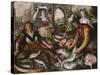 The Four Elements: a Fishmonger's Stall in a Town with the Miraculous Draught of Fishes Beyond -…-Joachim Beuckelaer-Stretched Canvas