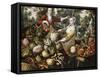 The Four Elements: A Greengrocer's Stall with the Flight Into Egypt Beyond-Joachim Beuckelaer-Framed Stretched Canvas