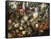 The Four Elements: A Greengrocer's Stall with the Flight Into Egypt Beyond-Joachim Beuckelaer-Framed Stretched Canvas