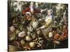 The Four Elements: A Greengrocer's Stall with the Flight Into Egypt Beyond-Joachim Beuckelaer-Stretched Canvas