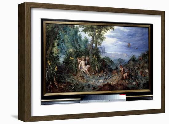 The Four Elements: Water Allegory. Young Woman with Ducks, Fish, 1611 (Painting)-Jan the Elder Brueghel-Framed Giclee Print