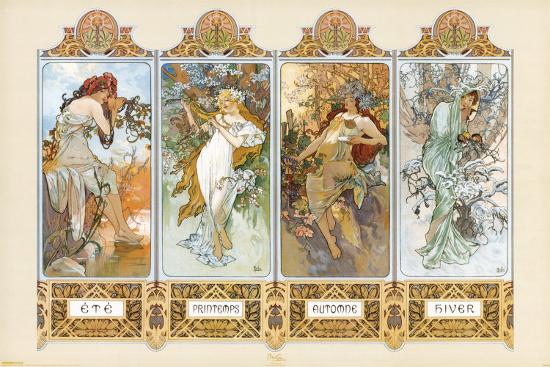 The Four Seasons-Alphonse Mucha-Lamina Framed Poster