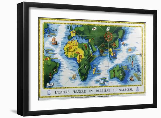 The French Empire Behind the Marshal, Propaganda Poster for the Vichy Government, 1941-null-Framed Giclee Print