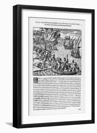 The French Sack Loot and Burn the Spanish-Held Town of Chorera-Theodor de Bry-Framed Art Print