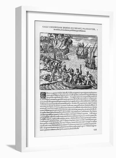 The French Sack Loot and Burn the Spanish-Held Town of Chorera-Theodor de Bry-Framed Art Print