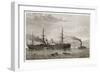 The French Transatlantic Company's Steamship "Amerique" Towed into Plymouth by Tugs-J.r. Wells-Framed Art Print