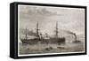 The French Transatlantic Company's Steamship "Amerique" Towed into Plymouth by Tugs-J.r. Wells-Framed Stretched Canvas