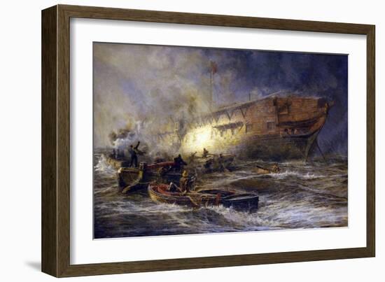 The Frigate 'Leonidas', Anchored near Upnor on the Medway (England), Maneuvers against the Storm An-William Lionel Wyllie-Framed Giclee Print
