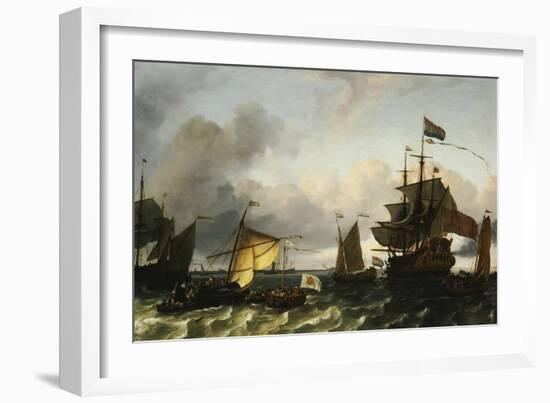 The Frigate Princes Maria, Flying the Standard of Prince William of Orange, Near Amsterdam-Ludolf Bakhuizen-Framed Giclee Print