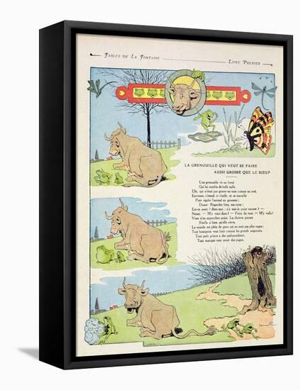 The Frog Who Wanted to Be as Fat as the Bull, Illustration from 'Fables' by Jean de La Fontaine,…-Benjamin Rabier-Framed Stretched Canvas