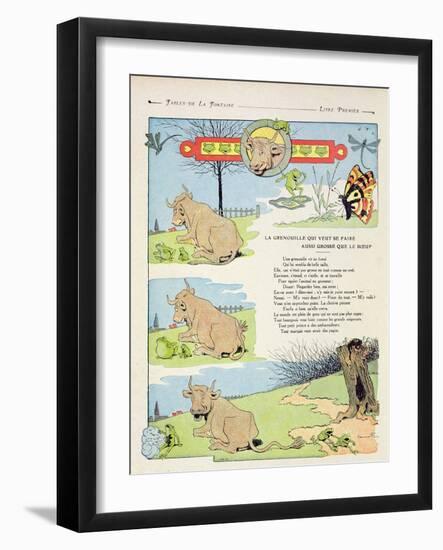 The Frog Who Wanted to Be as Fat as the Bull, Illustration from 'Fables' by Jean de La Fontaine,…-Benjamin Rabier-Framed Giclee Print