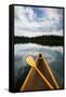 The Front Of A Canoe And Paddle At Upper Priest Lake In North Idaho-Ben Herndon-Framed Stretched Canvas