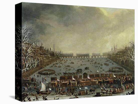 The Frost Fair of the Winter of 1683-4 on the Thames, with Old London Bridge in the Distance C.1685-English-Stretched Canvas