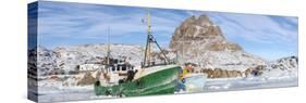 The frozen harbor of Uummannaq during winter in northern West Greenland-Martin Zwick-Stretched Canvas