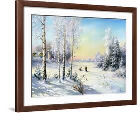 The Frozen Lake In Winter Village-balaikin2009-Framed Art Print
