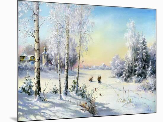 The Frozen Lake In Winter Village-balaikin2009-Mounted Art Print