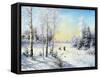 The Frozen Lake In Winter Village-balaikin2009-Framed Stretched Canvas