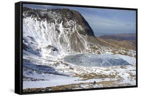 The Frozen Llyn Y Gadair Below Summit of Cyfrwy-Duncan Maxwell-Framed Stretched Canvas