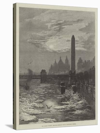 The Frozen Thames, Seagulls Circling Round Cleopatra's Needle-null-Stretched Canvas