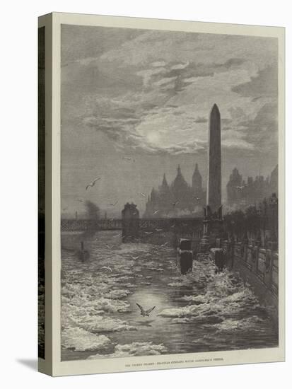 The Frozen Thames, Seagulls Circling Round Cleopatra's Needle-null-Stretched Canvas