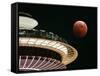 The Full Moon Turns Red and Orange as It Passes the Space Needle-null-Framed Stretched Canvas