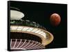 The Full Moon Turns Red and Orange as It Passes the Space Needle-null-Framed Stretched Canvas