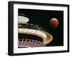 The Full Moon Turns Red and Orange as It Passes the Space Needle-null-Framed Photographic Print