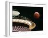 The Full Moon Turns Red and Orange as It Passes the Space Needle-null-Framed Photographic Print