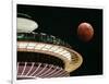 The Full Moon Turns Red and Orange as It Passes the Space Needle-null-Framed Photographic Print