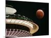 The Full Moon Turns Red and Orange as It Passes the Space Needle-null-Mounted Photographic Print
