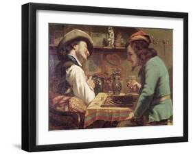 The Game of Draughts, 1844-Gustave Courbet-Framed Giclee Print