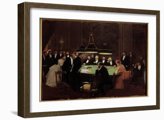 The Game Room Croupiers and Men in Dark Costumes around a Roulette Table (?) at the Casino. Paintin-Jean Beraud-Framed Giclee Print