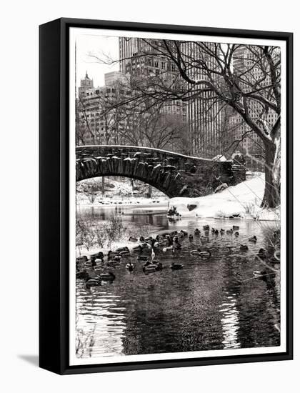 The Gapstow Bridge of Central Park in Winter, Manhattan in New York City-Philippe Hugonnard-Framed Stretched Canvas