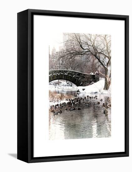 The Gapstow Bridge of Central Park in Winter, Manhattan in New York City-Philippe Hugonnard-Framed Stretched Canvas