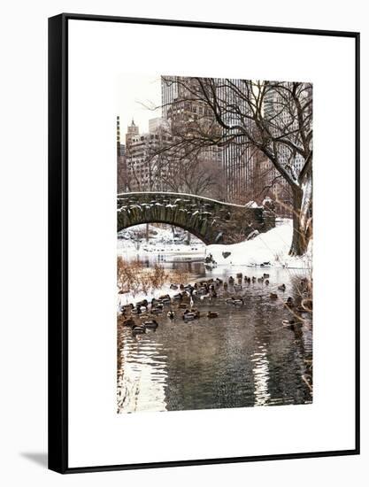 The Gapstow Bridge of Central Park in Winter, Manhattan in New York City-Philippe Hugonnard-Framed Stretched Canvas