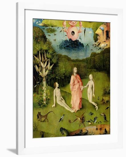 The Garden of Earthly Delights: The Garden of Eden, Left Wing of Triptych, c.1500-Hieronymus Bosch-Framed Giclee Print