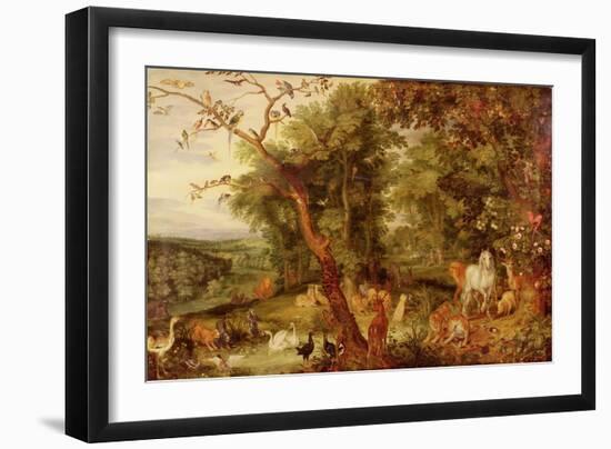 The Garden of Eden, in the Background the Temptation-Jan Brueghel the Elder-Framed Giclee Print