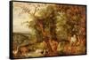 The Garden of Eden, in the Background the Temptation-Jan Brueghel the Elder-Framed Stretched Canvas