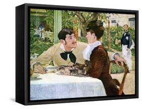 The Garden of Pere Lathuille, 1879-Edouard Manet-Framed Stretched Canvas