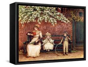 The garden seat' by Kate Greenaway-Kate Greenaway-Framed Stretched Canvas