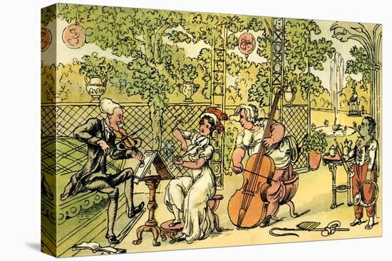 'The garden trio'-Thomas Rowlandson-Stretched Canvas