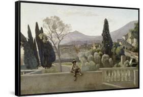 The Gardens of the Villa D'Este, Tivoli-Jean-Baptiste-Camille Corot-Framed Stretched Canvas